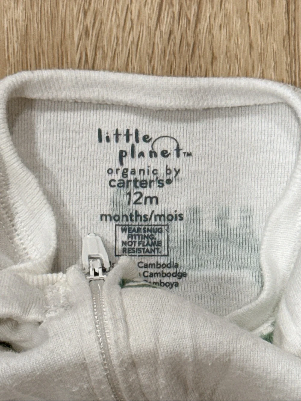 Carter's White Footie with Green Dinosaur Print